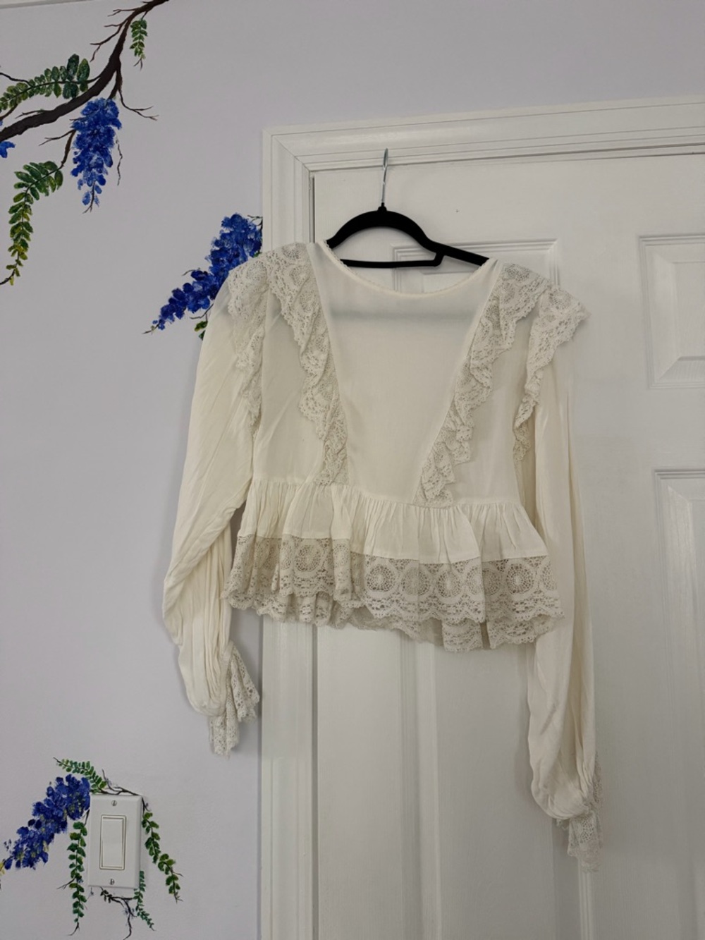 Free People Cream Lace Peplum Blouse